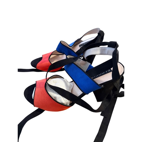 Eloquii Color Block Suede Lace Up Block Heels Sandals Women 10W - Picture 5 of 9